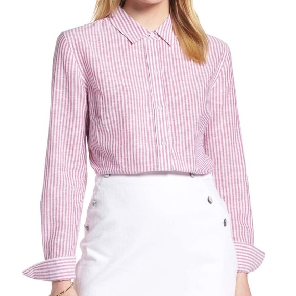 1901 Tops - Pink & White Stripe Button Up Shirt